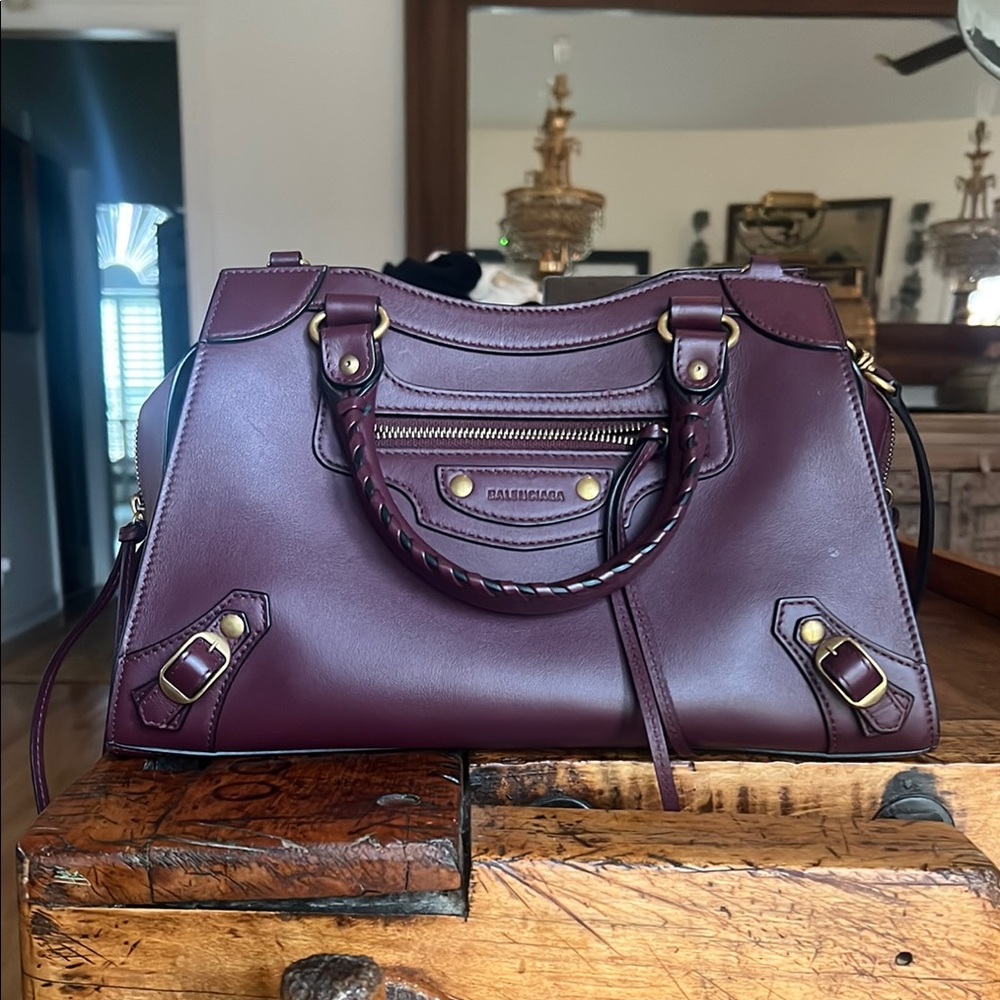 Balenciaga Burgundy Leather Handbag